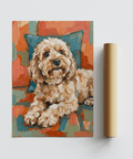 Cockapoo Print dog wall art with colorful palette in kitchen
