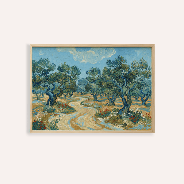 Olive Tree Landscape Print with Green and Blue hues for living room wall art