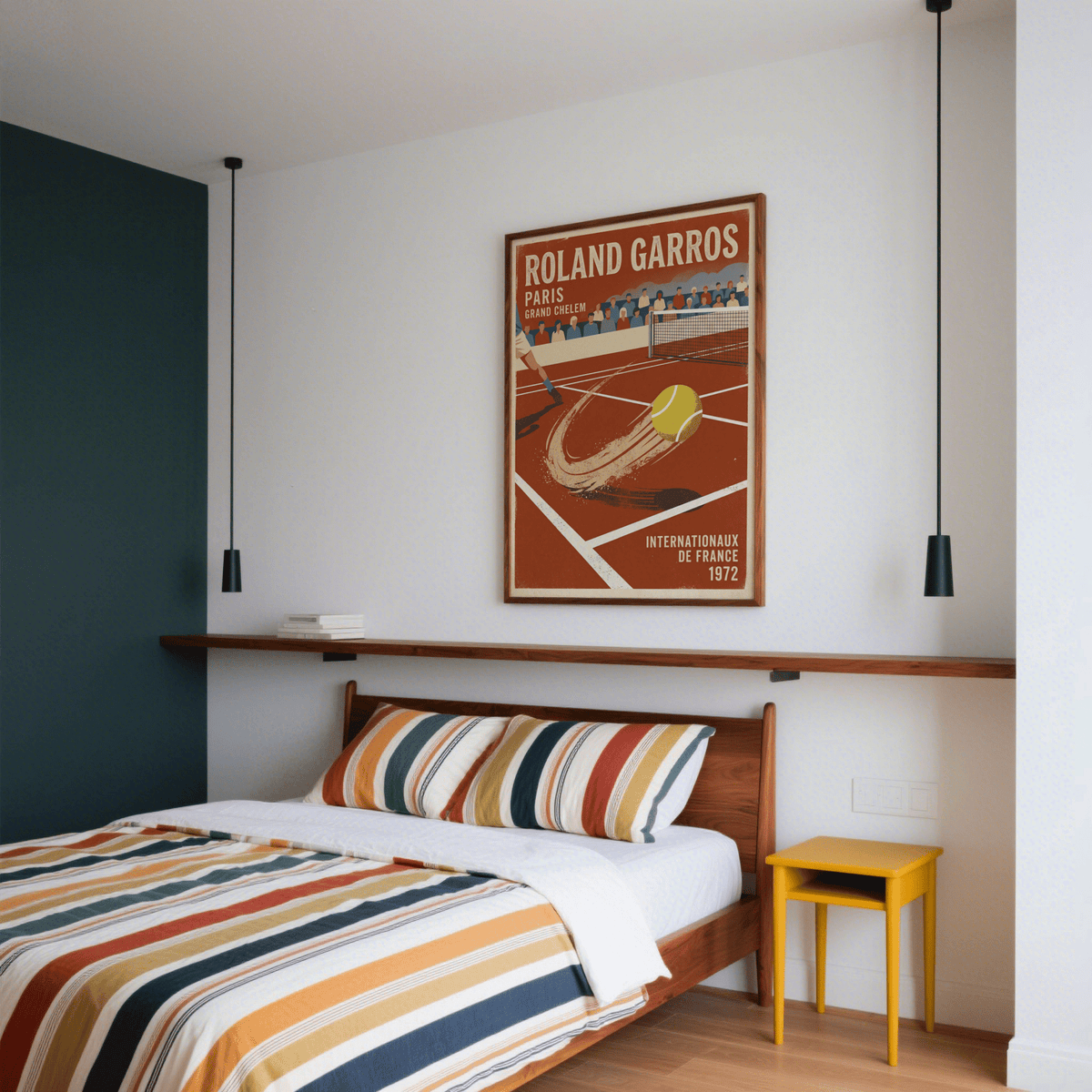 Roland Garros Art Print with Paris tournament text and stylized crowd above the baseline