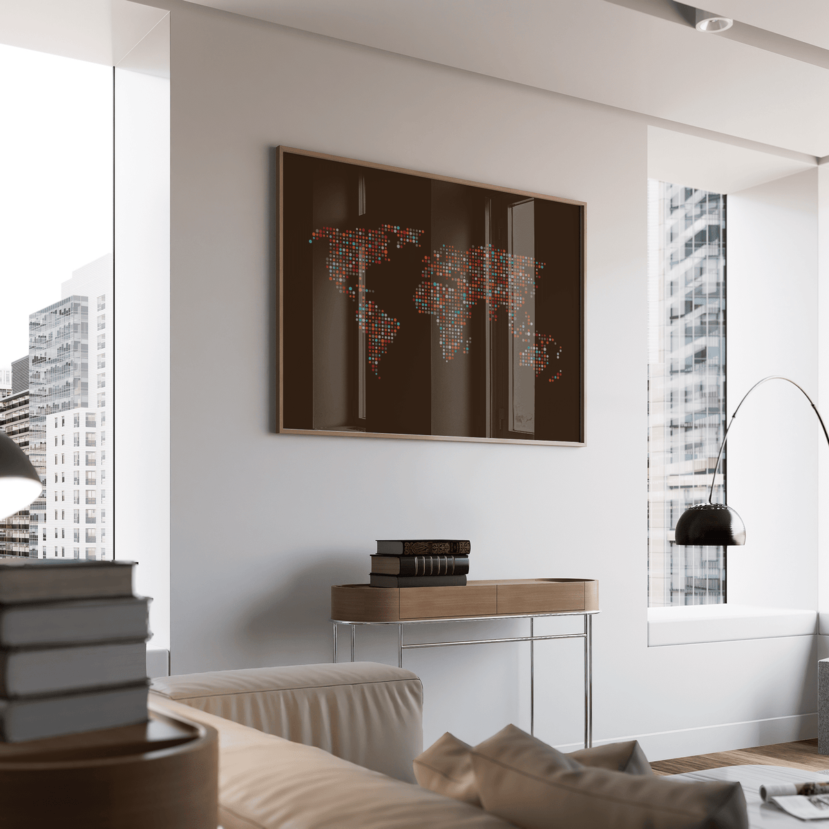 Map of the World Poster minimal brown gray office art print