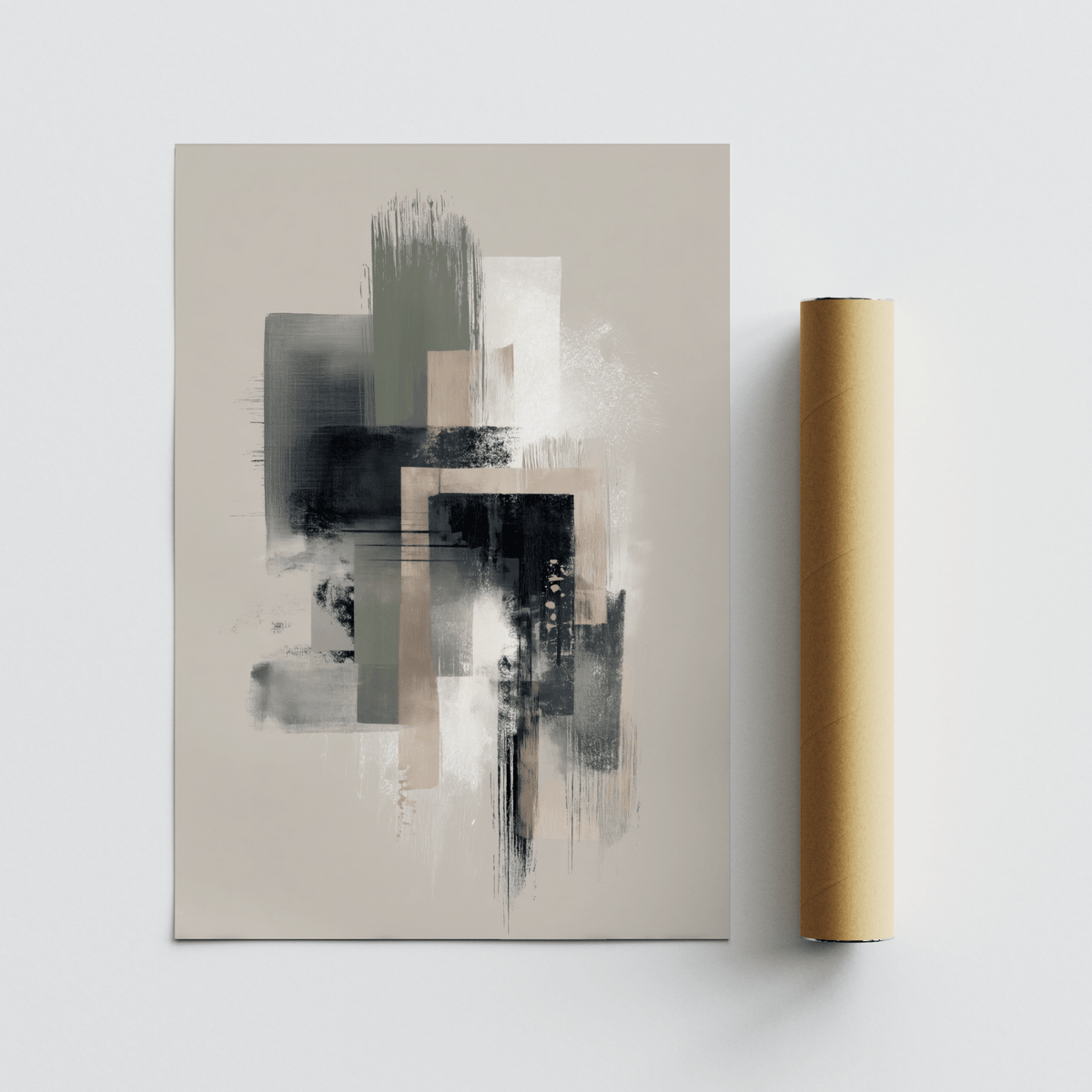 Modern Abstract Poster featuring gold and green for bedroom wall art