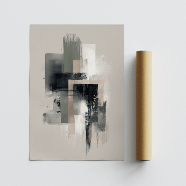 Modern Abstract Poster featuring gold and green for bedroom wall art