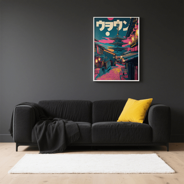 Japanese Street Art Print in Pink Blue hallway poster style