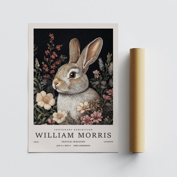 Rabbit-themed vintage rabbit art print with traditional floral styling.