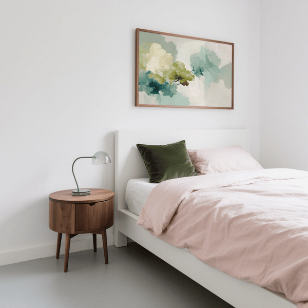 Modern Abstract Tree Art Print with Green and Beige tones for bedroom