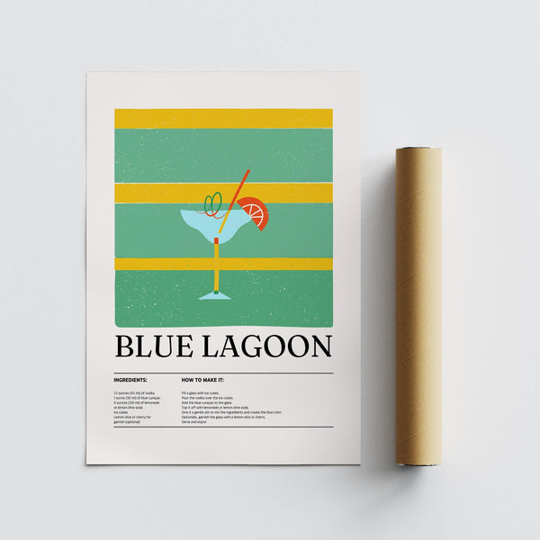 Graphic art print of a Blue Lagoon for kitchen wall display.