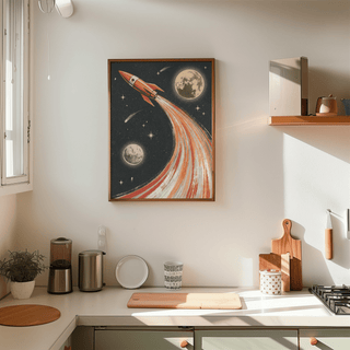 Rocket Ship Wall Art design for children's bedroom with stars and rocket