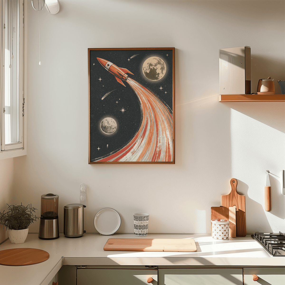 Rocket Ship Wall Art design for children's bedroom with stars and rocket