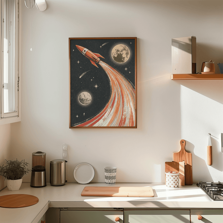 Rocket Ship Wall Art design for children's bedroom with stars and rocket