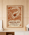 Vintage tennis wall art print showing swirling wave pattern around a tennis ball