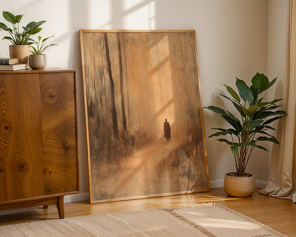 Wabi sabi forest painting in the style of antique Japanese prints.