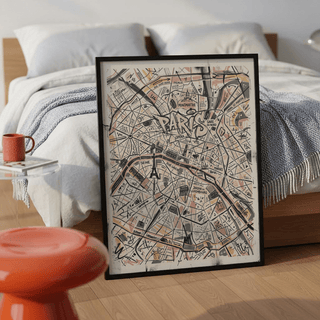 Map texture crop of Paris Map Art Print with hand-drawn strokes and doodle marks