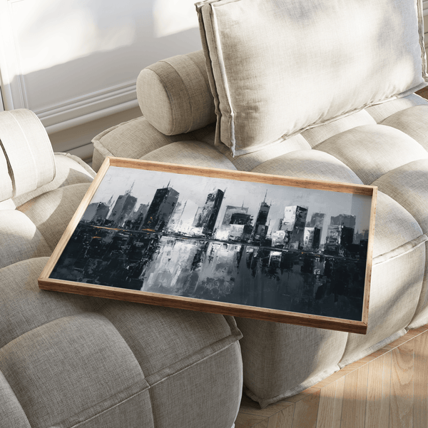 Monochrome City Skylines Wall Art for bedroom art print