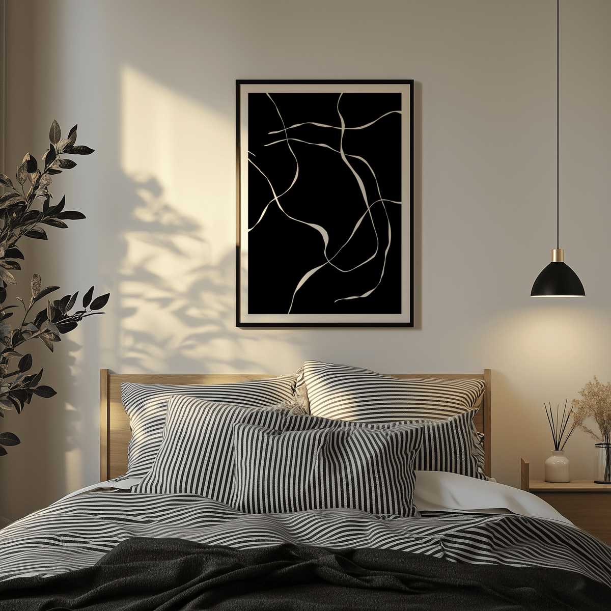 Abstract Lines Art Print close up showing thin white curves