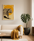 Beige and yellow Tiger Art Print poster for bedroom decor