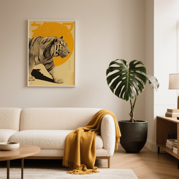 Beige and yellow Tiger Art Print poster for bedroom decor