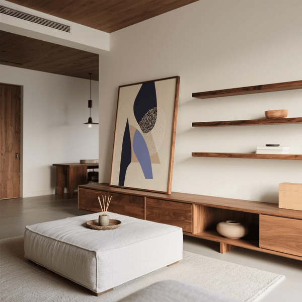 Abstract Art Poster showcasing White and Brown details in modern bedroom poster