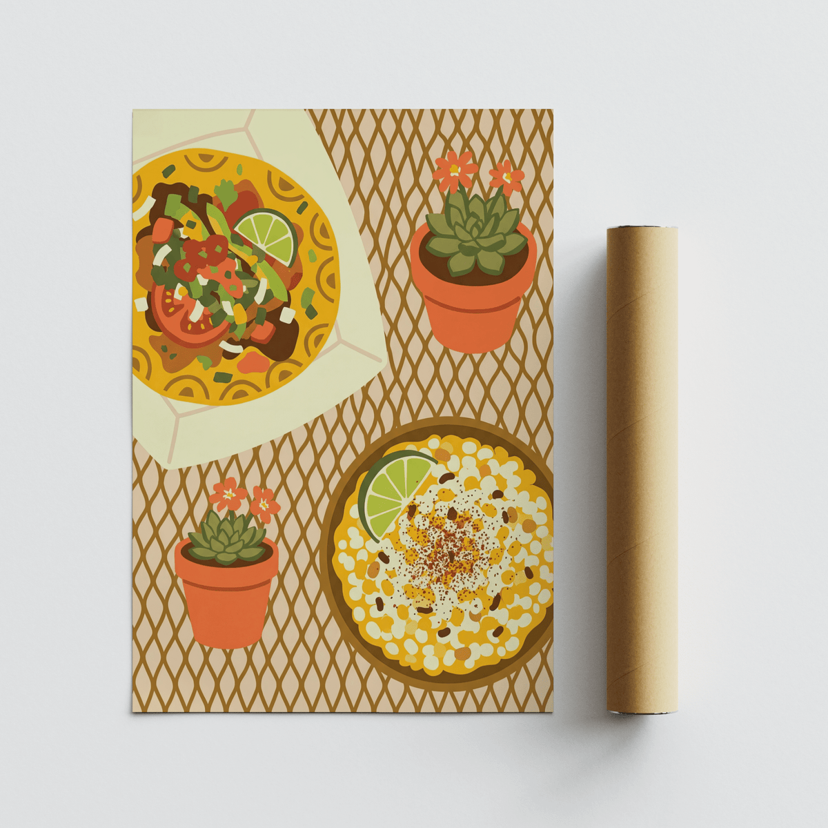 Taco Wall Art with green accents, kitchen art print with orange touch