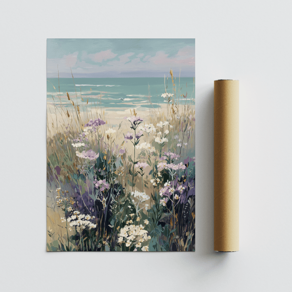 Elegant Brown and Beige tones in Wildflower Beach Print for entryway art print