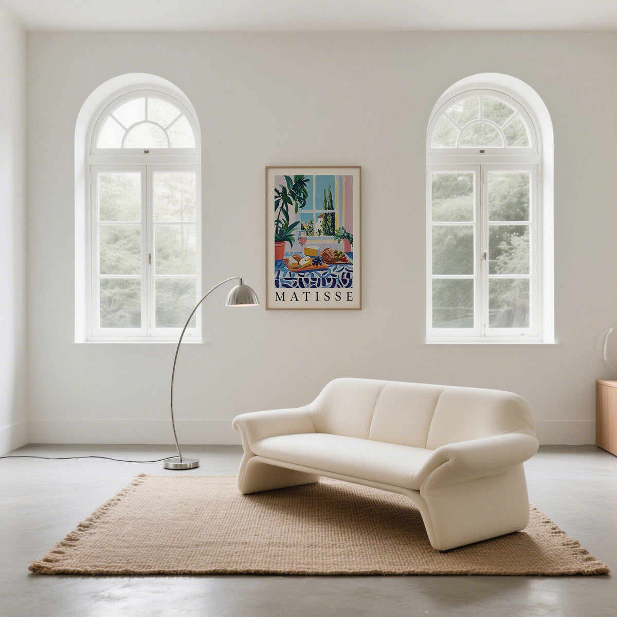 Lush indoor plants and food scene in this vibrant French prints poster.