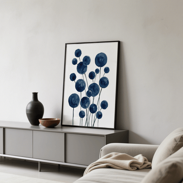 Elegant blue and white Watercolor Flower Print for creative studio display