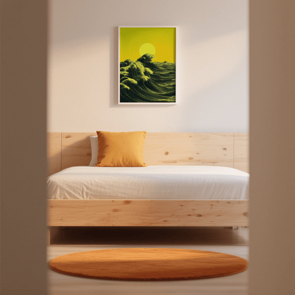 Minimalist Abstract Ocean Art Print, yellow-green, den wall art poster