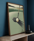 Vintage-style Golf Putter Art Print with simplified landscape and negative space composition