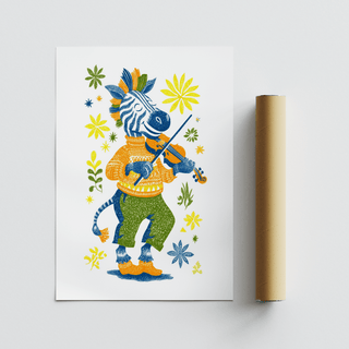 Zebra Playing Violin Poster multicolored print ideal for creative children’s space