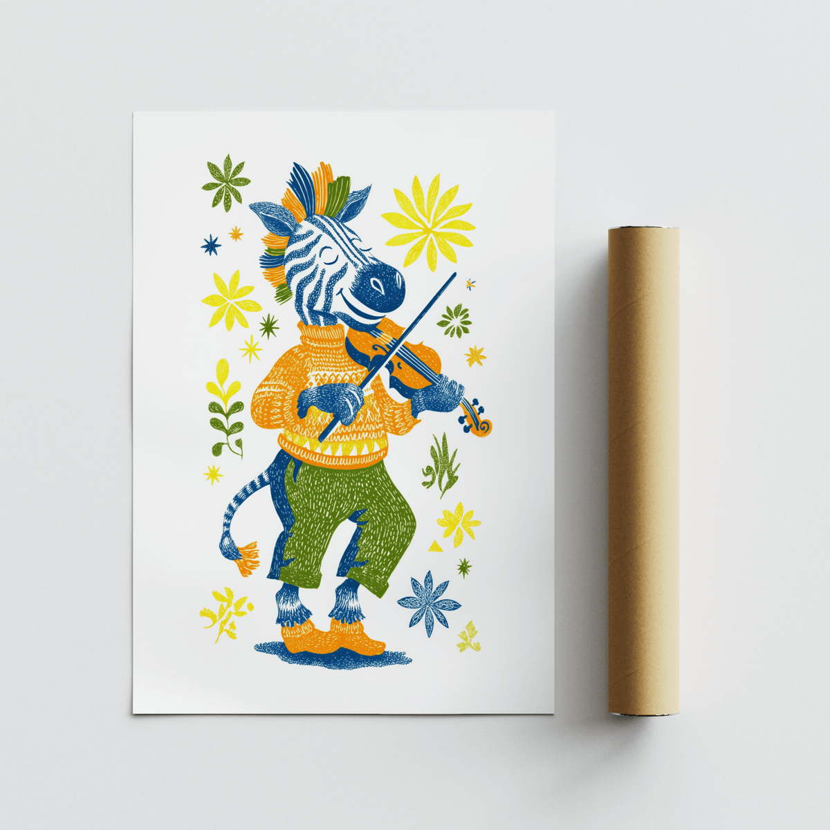 Zebra Playing Violin Poster multicolored print ideal for creative children’s space