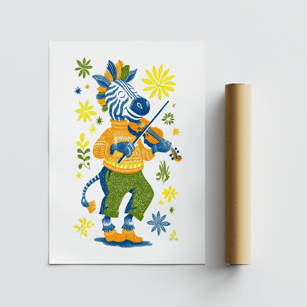 Zebra Playing Violin Poster multicolored print ideal for creative children’s space