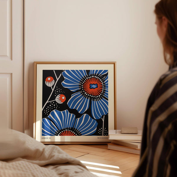 Dramatic black backdrop flowers prints for bold interior design