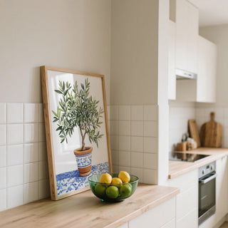 Mediterranean-style Olive Tree Art with a hand-painted botanical theme.