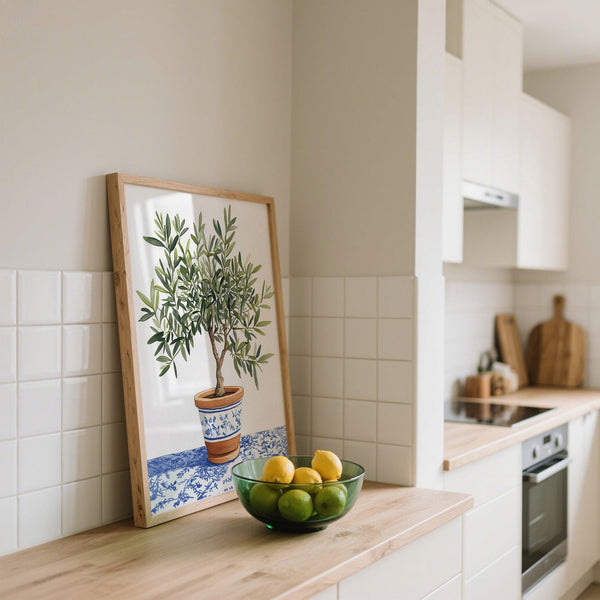 Mediterranean-style Olive Tree Art with a hand-painted botanical theme.