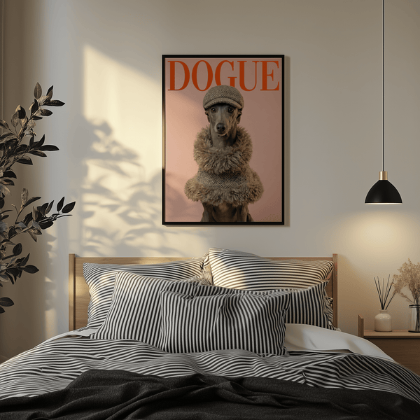 Dressed Up Dog Print poster in Gray and Brown for entryway decor