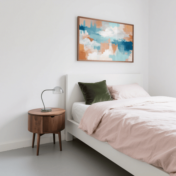 Abstract Cloud Print poster in Orange and Beige for bedroom decor