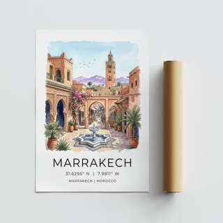 Typography area of Marrakech Landscape Wall Art showing Marrakech name and Morocco line