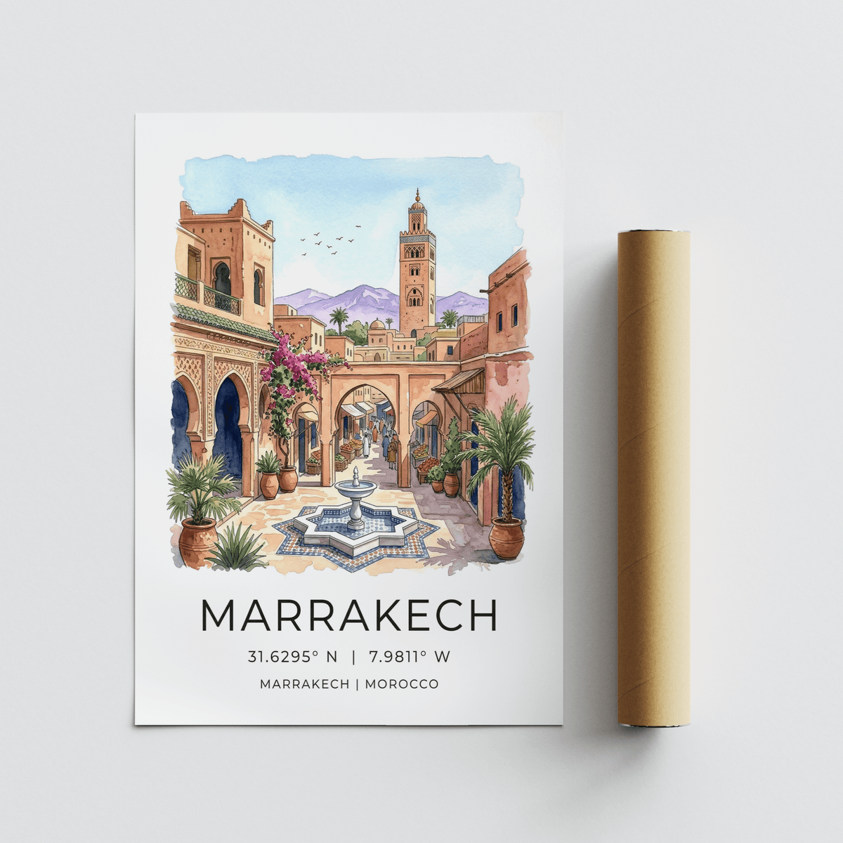 Typography area of Marrakech Landscape Wall Art showing Marrakech name and Morocco line