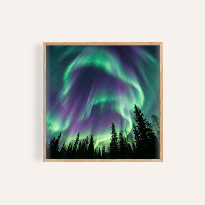 Northern Lights Art Print with green and purple for living room wall art