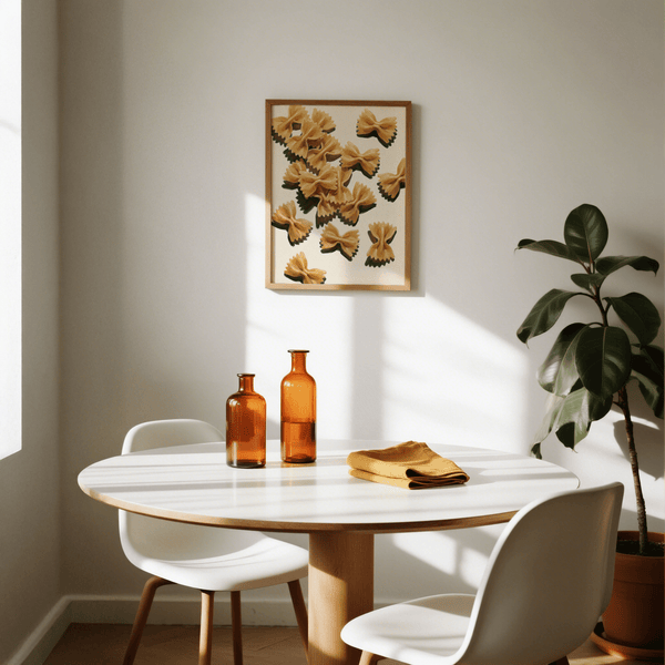 Chic dining nook accent with Farfalle Pasta Art print