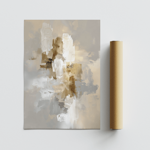 Abstract Neutral Art Print showing beige tones for contemporary bedroom poster