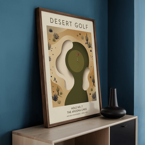 Illustrated Desert Golf Print with 'DESERT GOLF' title and hole no. 7 text