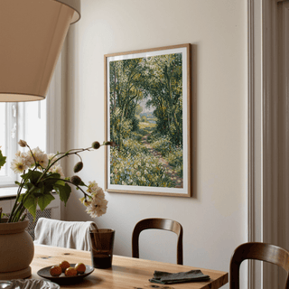 Impressionist Art Print with blue, green, and white tones for a serene dining room