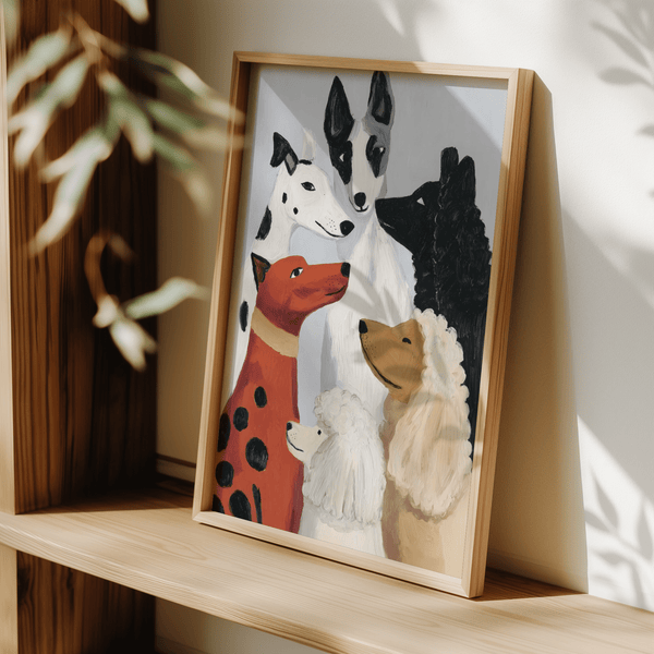 Colorful Dog Poster with Black and White dogs for dining room wall