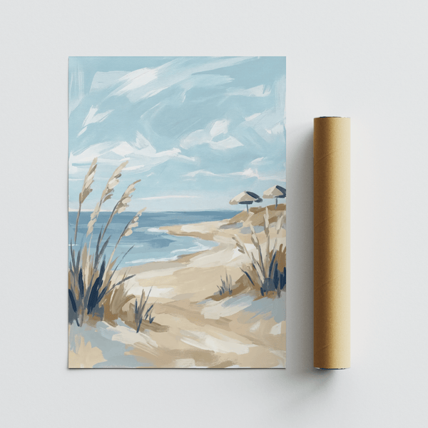 Beach Landscape Art Print in Beige and White for hallway art print