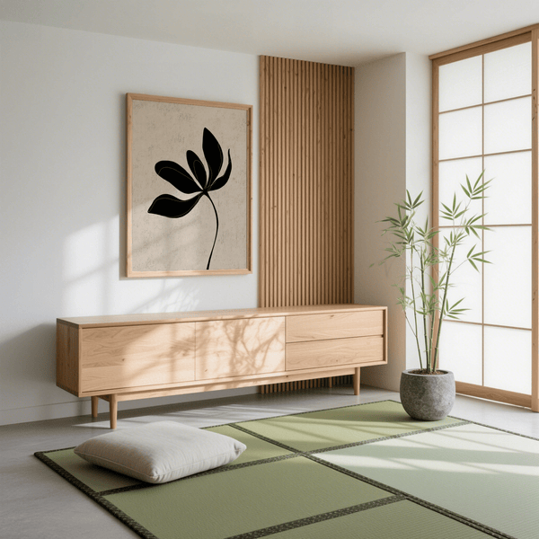 Minimalist Botanical Wall Art print in beige and black for modern home study