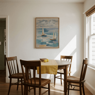 Beige and white Sailboat Water Art print for hallway decoration