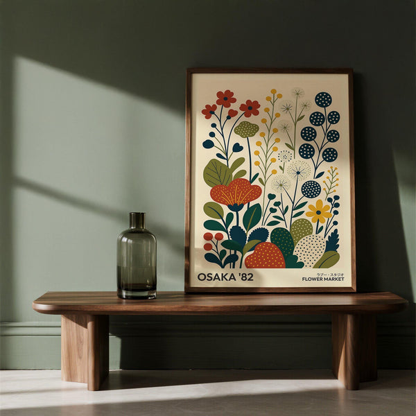 Botanical poster print titled nature artwork with 1980s-inspired floral elements.