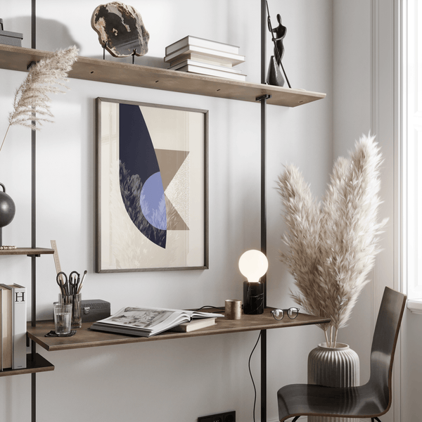 Modern Wall Art Print featuring Blue, Beige, and Brown in hallway setting