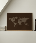 Contemporary World Map Poster for bedroom accent wall in Brown and Beige