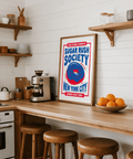 Playful Donut Wall Art in blue and red, perfect for cafe wall art
